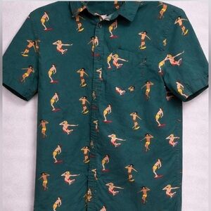 Forever 21 Women’s Button-Up Shirt – Teal Green Print – Size Medium – Excellent